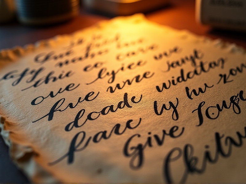 A close-up of a handwritten note on aged paper with cursive writing in black ink. The paper has a textured surface, and the lighting highlights the imperfections and variations in the handwriting.